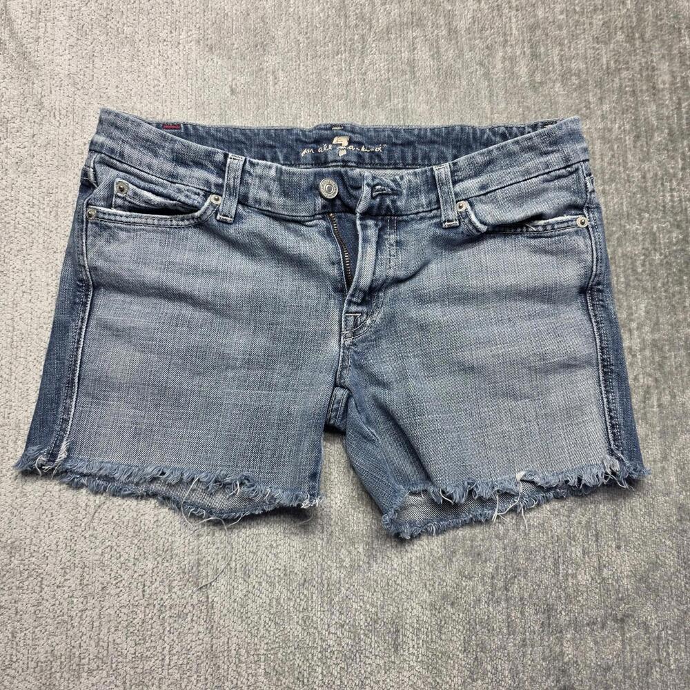 7 For All Mankind Shorts Womens 29 Blue Denim Frayed Cut Off A Pocket Distressed